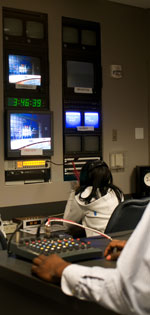 Students working in the studio control room